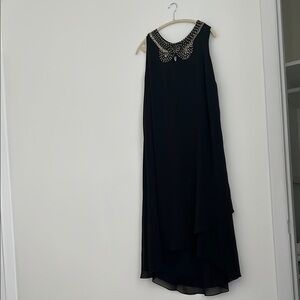 Denim 24/ 7 Elegant Black Sleeveless Dress with Embellished Collar